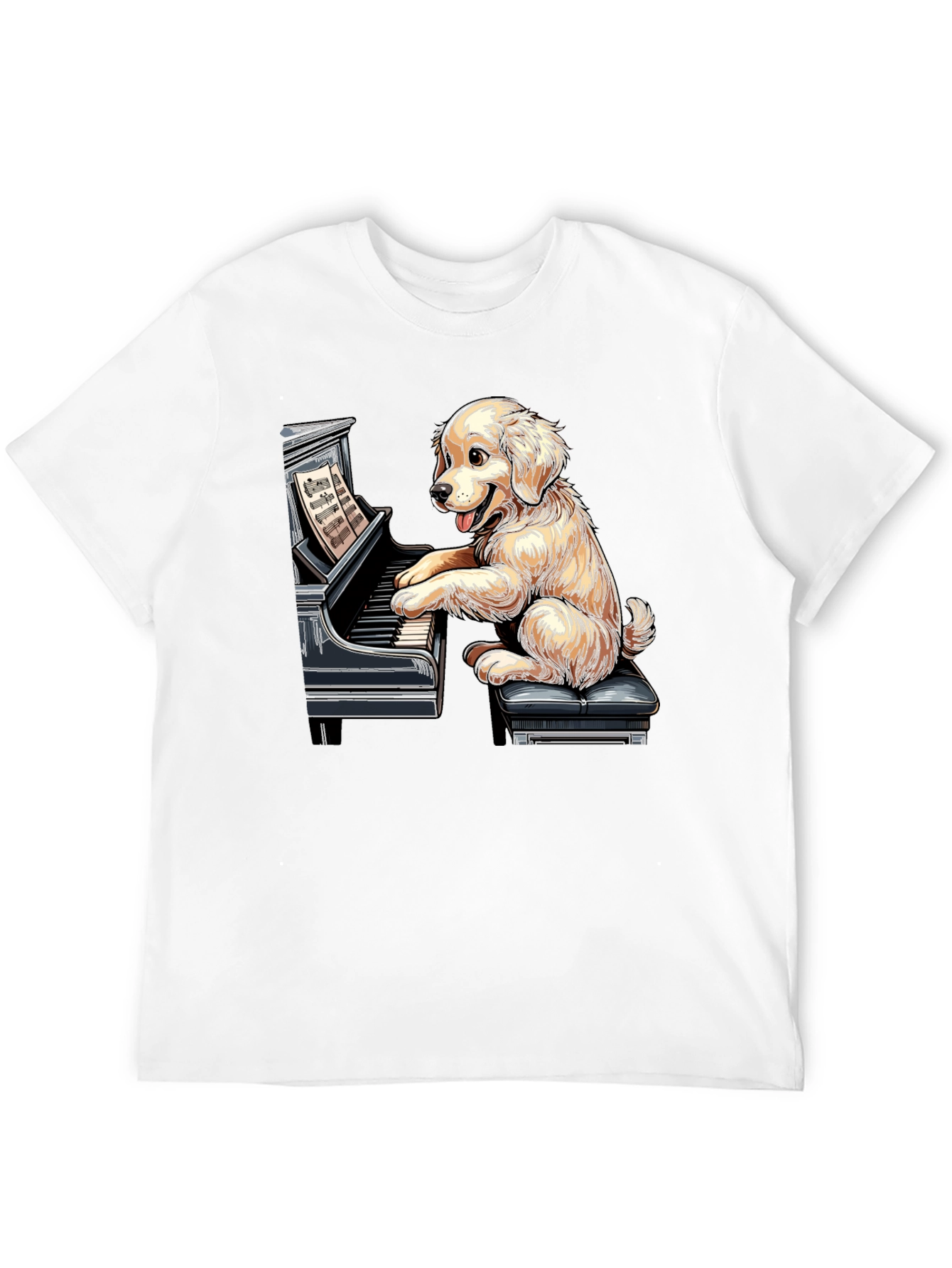 Dog Playing Piano Graphic Tee - Unisex Black T-Shirt