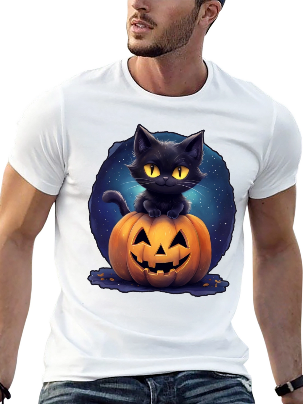 Black Cat & Pumpkin Graphic Tee - Halloween