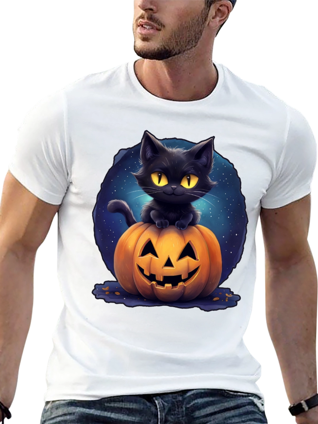 Black Cat & Pumpkin Graphic Tee - Halloween