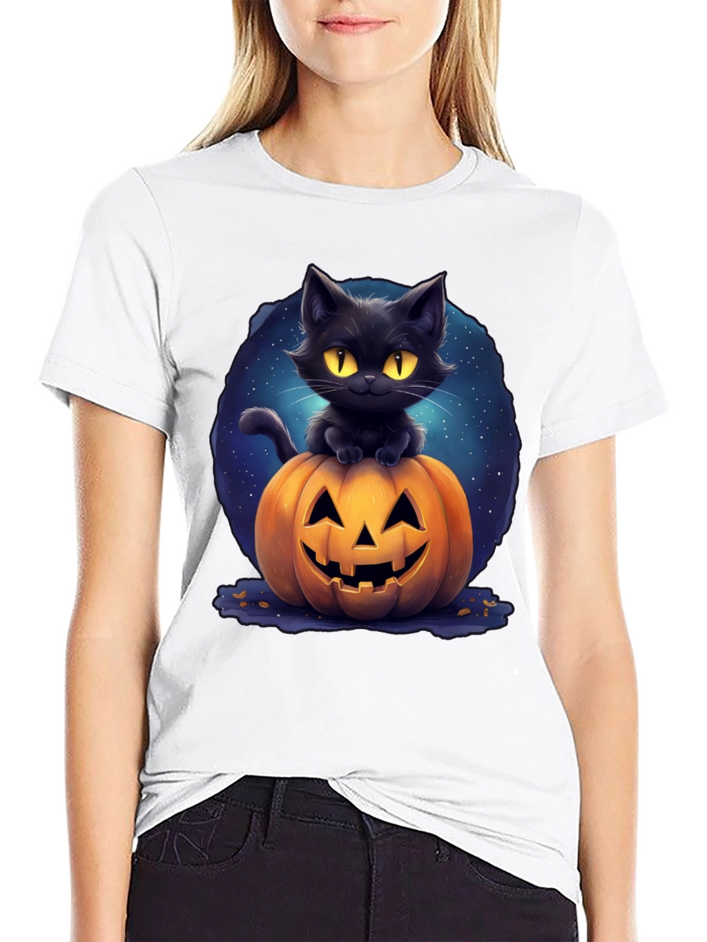 Black Cat & Pumpkin Graphic Tee - Halloween