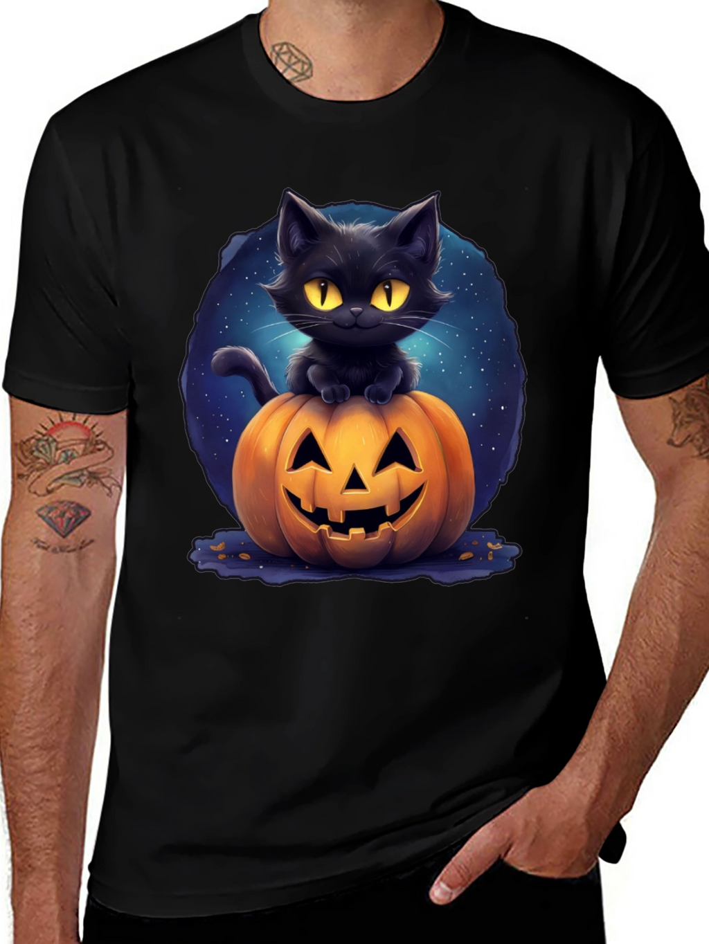 Black Cat & Pumpkin Graphic Tee - Halloween
