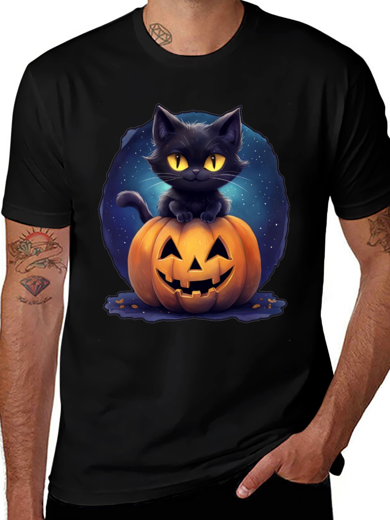 Black Cat & Pumpkin Graphic Tee - Halloween
