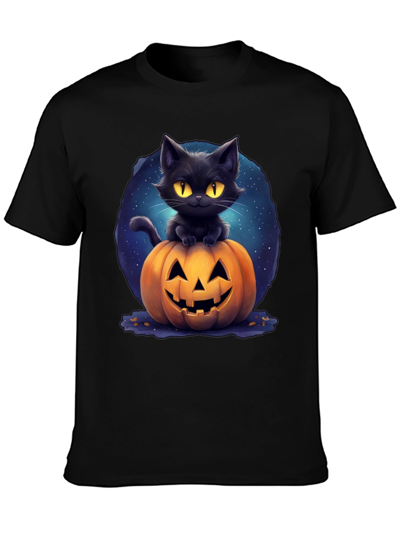 Black Cat & Pumpkin Graphic Tee - Halloween