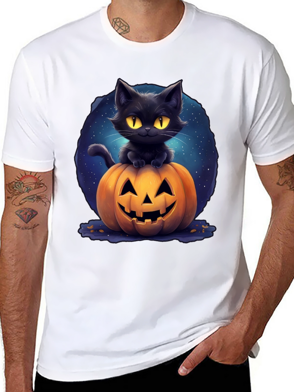 Black Cat & Pumpkin Graphic Tee - Halloween