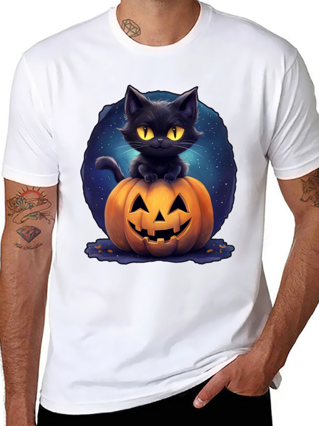 Black Cat & Pumpkin Graphic Tee - Halloween