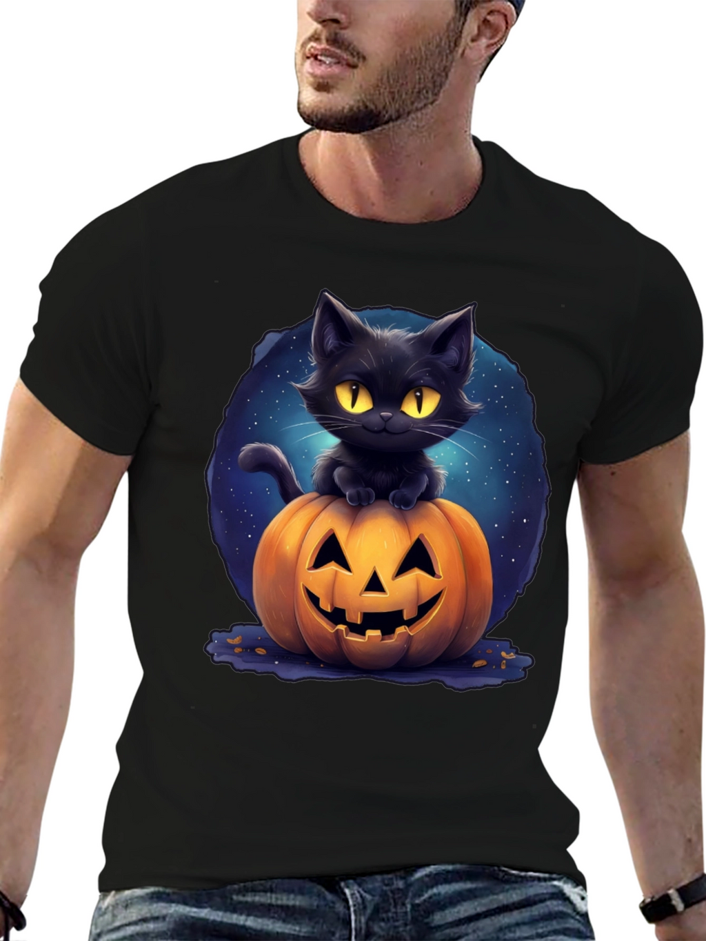 Black Cat & Pumpkin Graphic Tee - Halloween