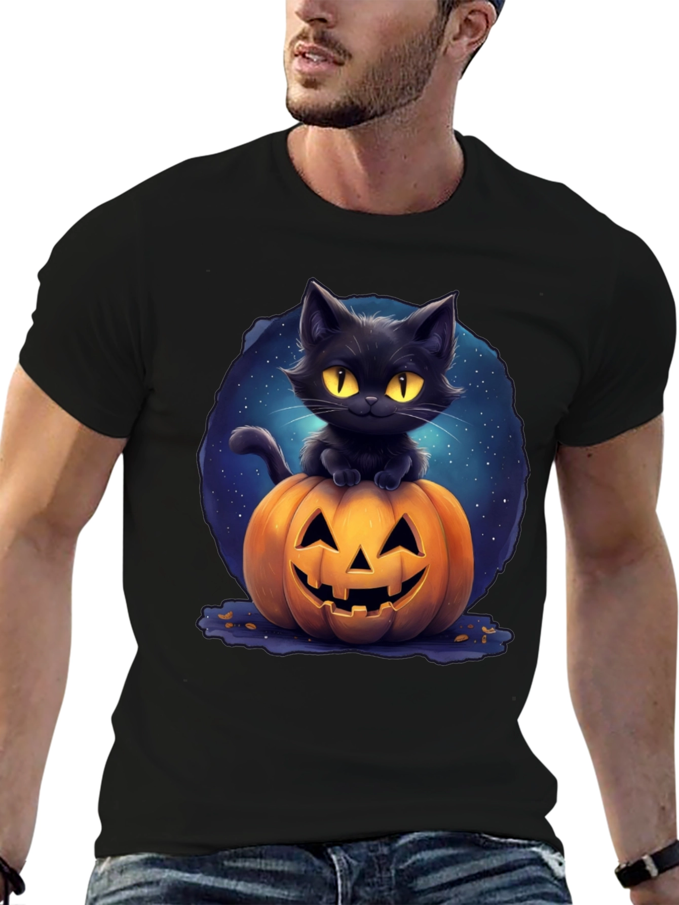 Black Cat & Pumpkin Graphic Tee - Halloween