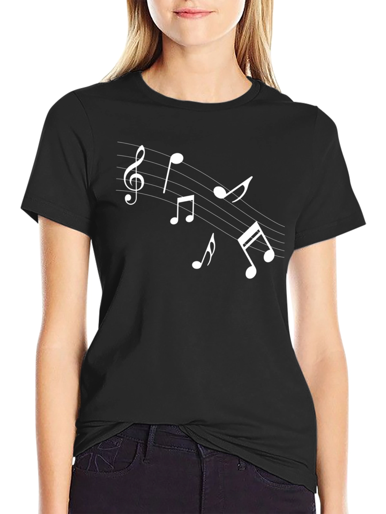Musical Notes T-Shirt - Black Cotton Tee
