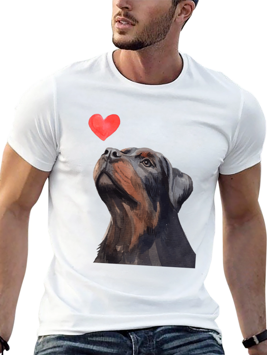 Rottweiler Dog Heart T-Shirt - Mens Black Graphic Tee