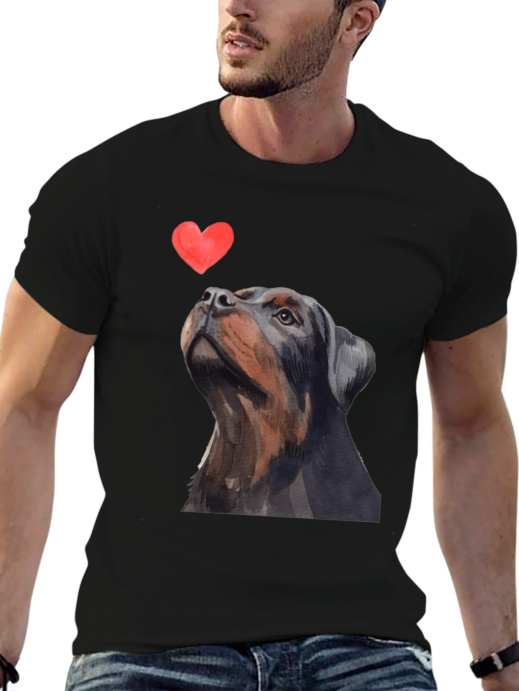 Rottweiler Dog Heart T-Shirt - Mens Black Graphic Tee