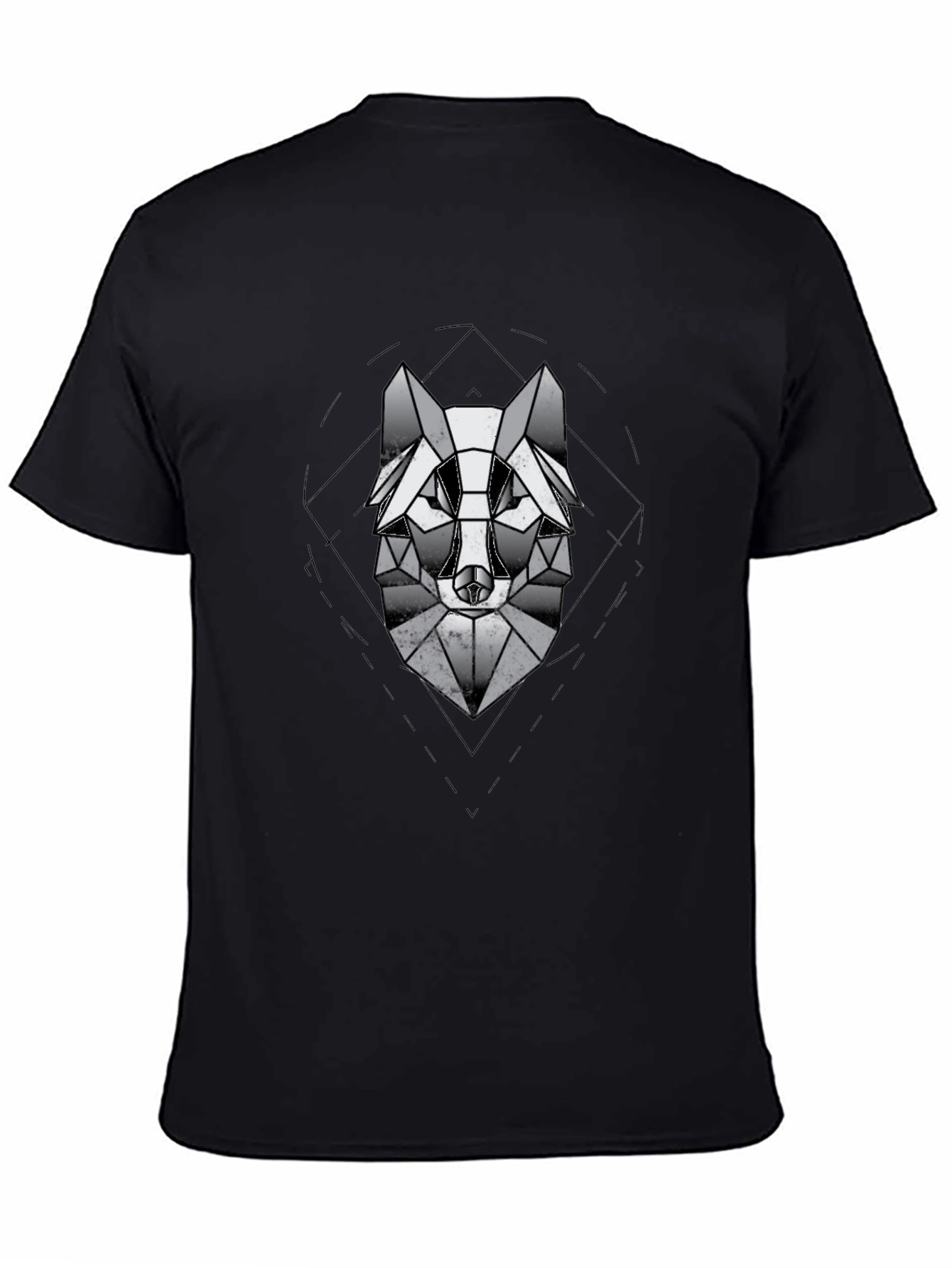 Geometric Wolf Graphic Black T-Shirt