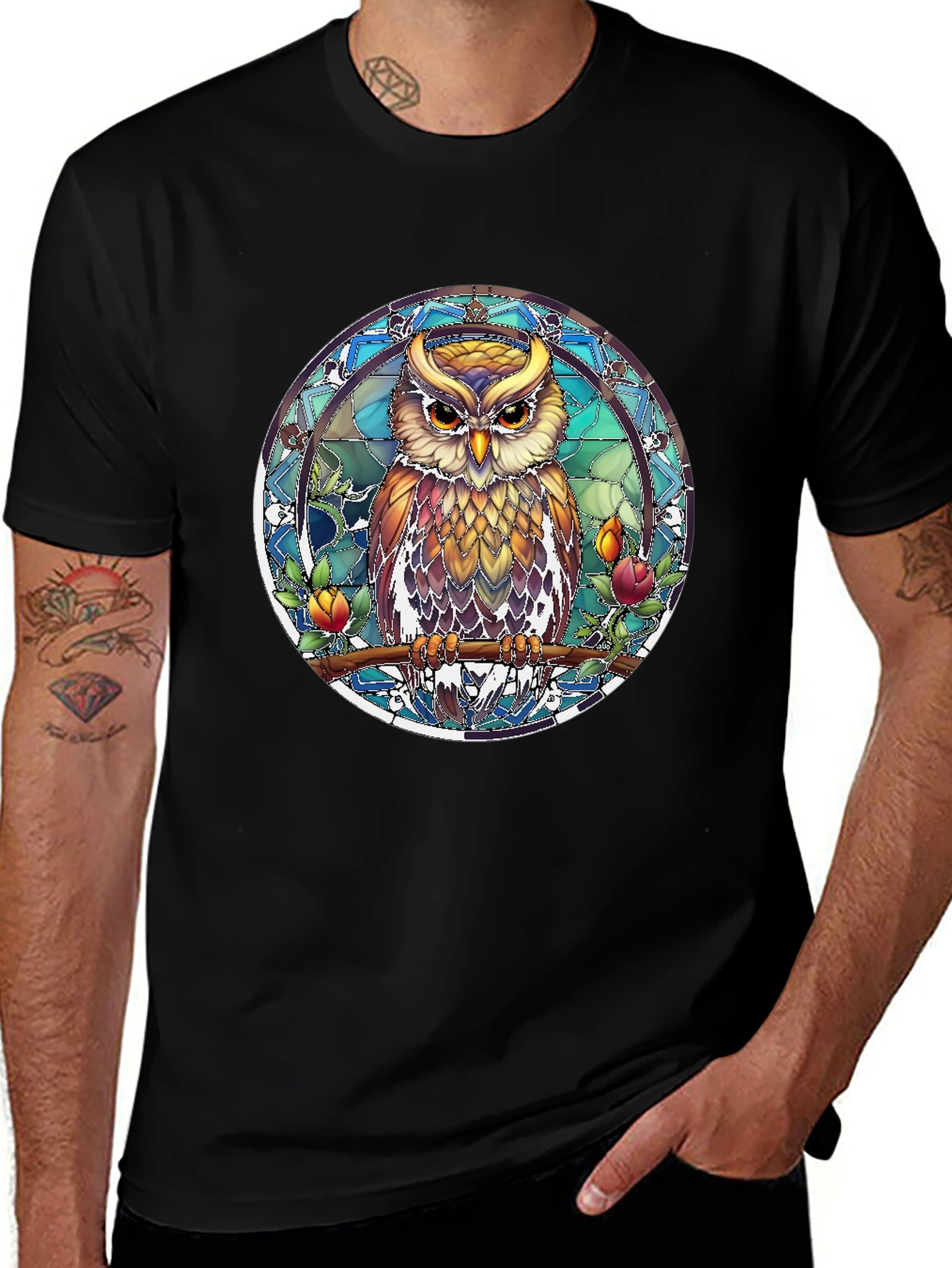 Owl Stained Glass Style Graphic Tee