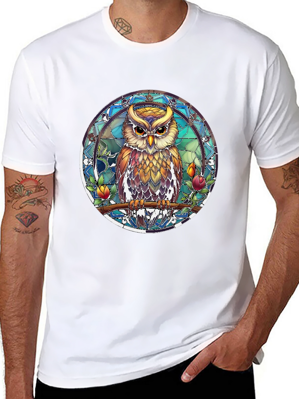 Owl Stained Glass Style Graphic Tee