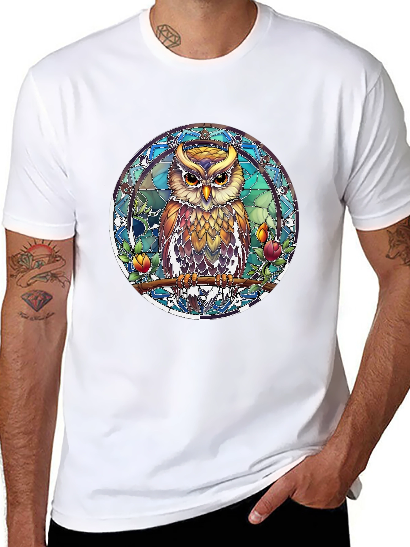 Owl Stained Glass Style Graphic Tee