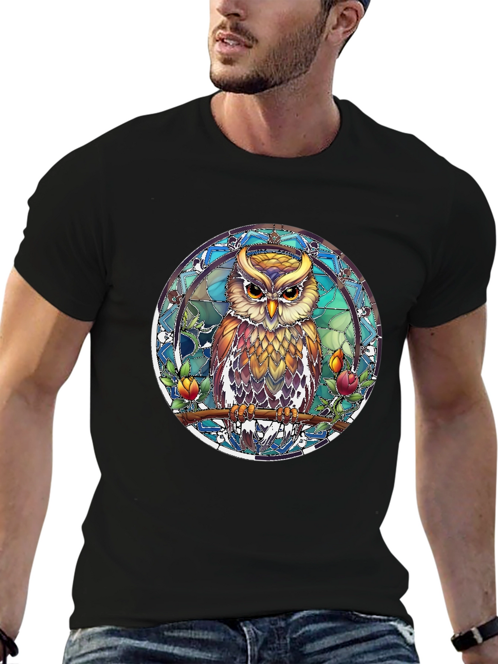 Owl Stained Glass Style Graphic Tee