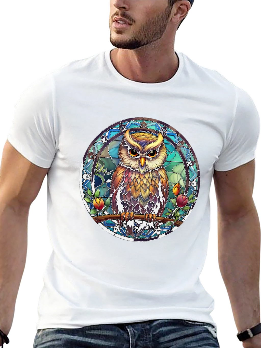 Owl Stained Glass Style Graphic Tee
