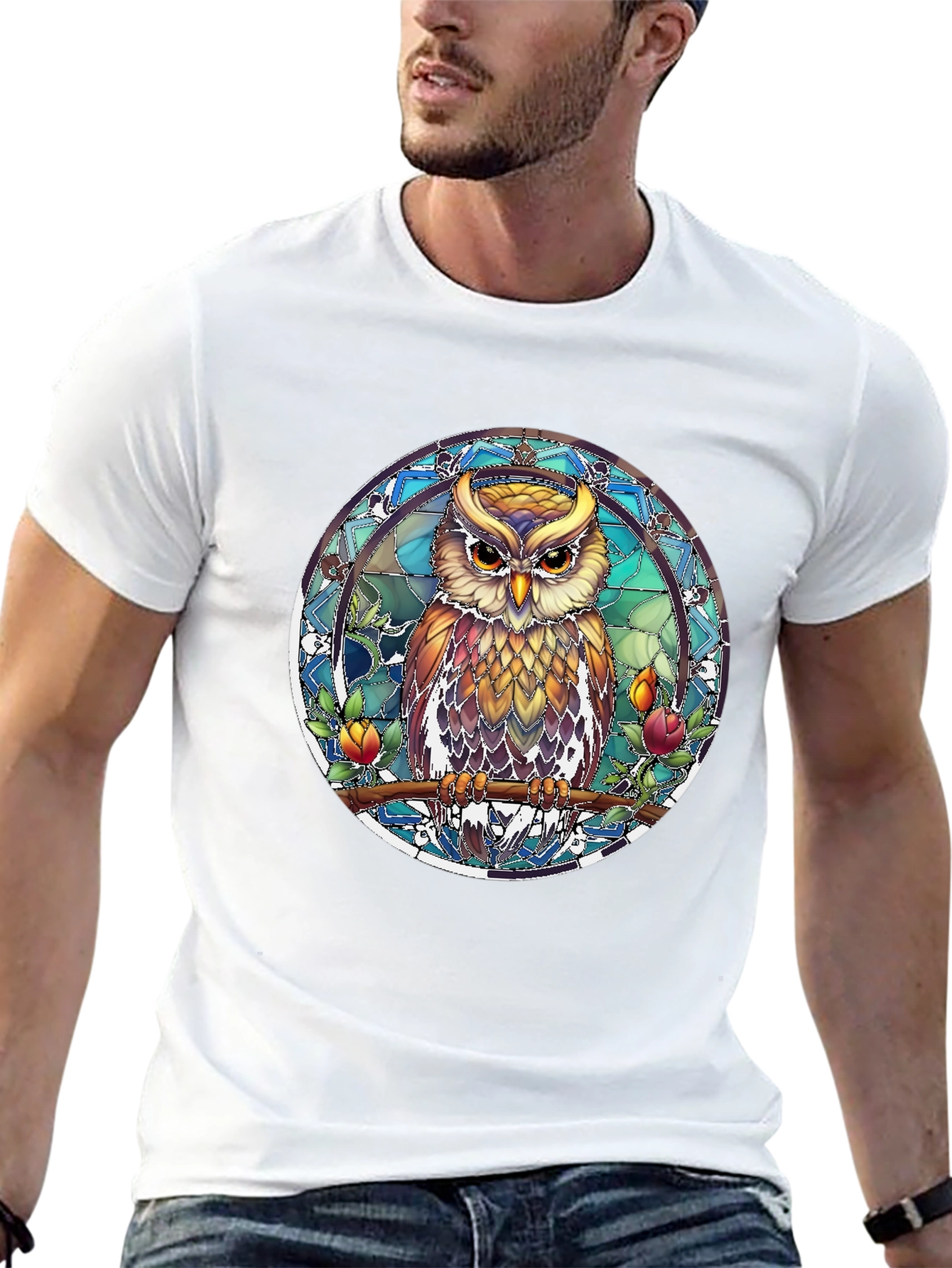 Owl Stained Glass Style Graphic Tee