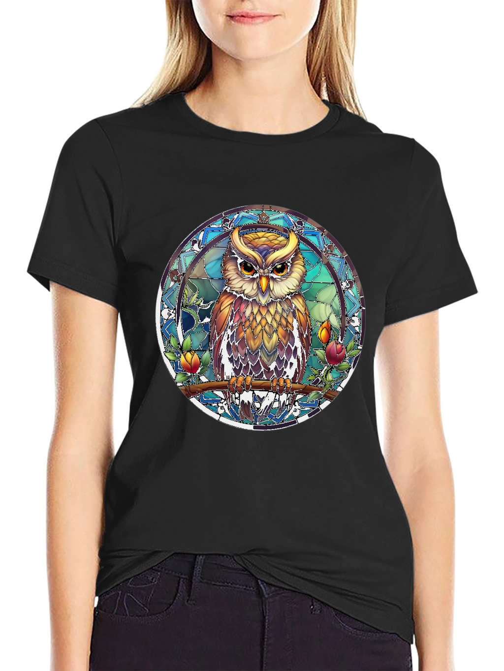 Owl Stained Glass Style Graphic Tee