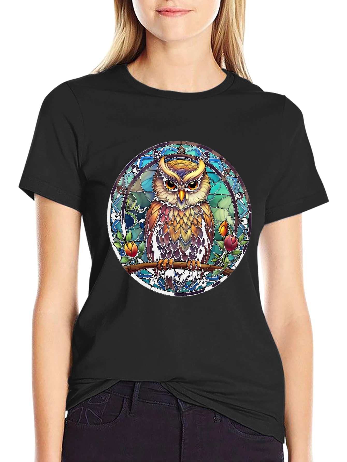 Owl Stained Glass Style Graphic Tee