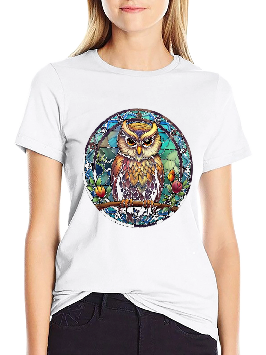 Owl Stained Glass Style Graphic Tee