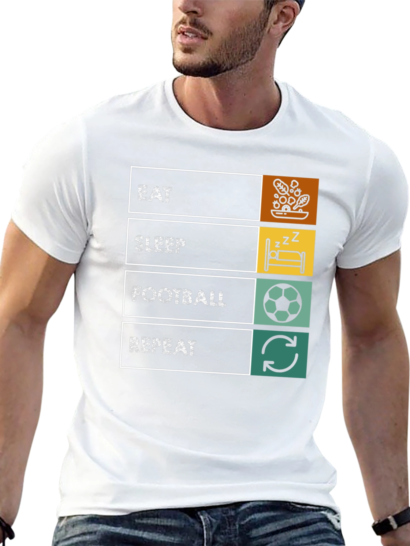 Eat Sleep Football Repeat T-Shirt - Black Graphic Tee