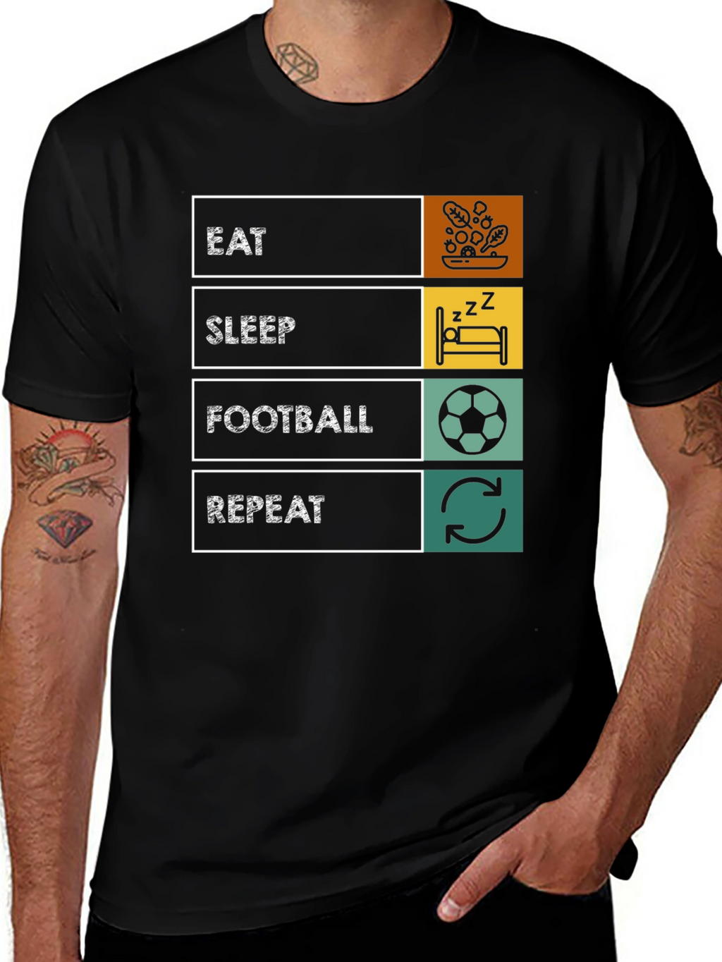 Eat Sleep Football Repeat T-Shirt - Black Graphic Tee