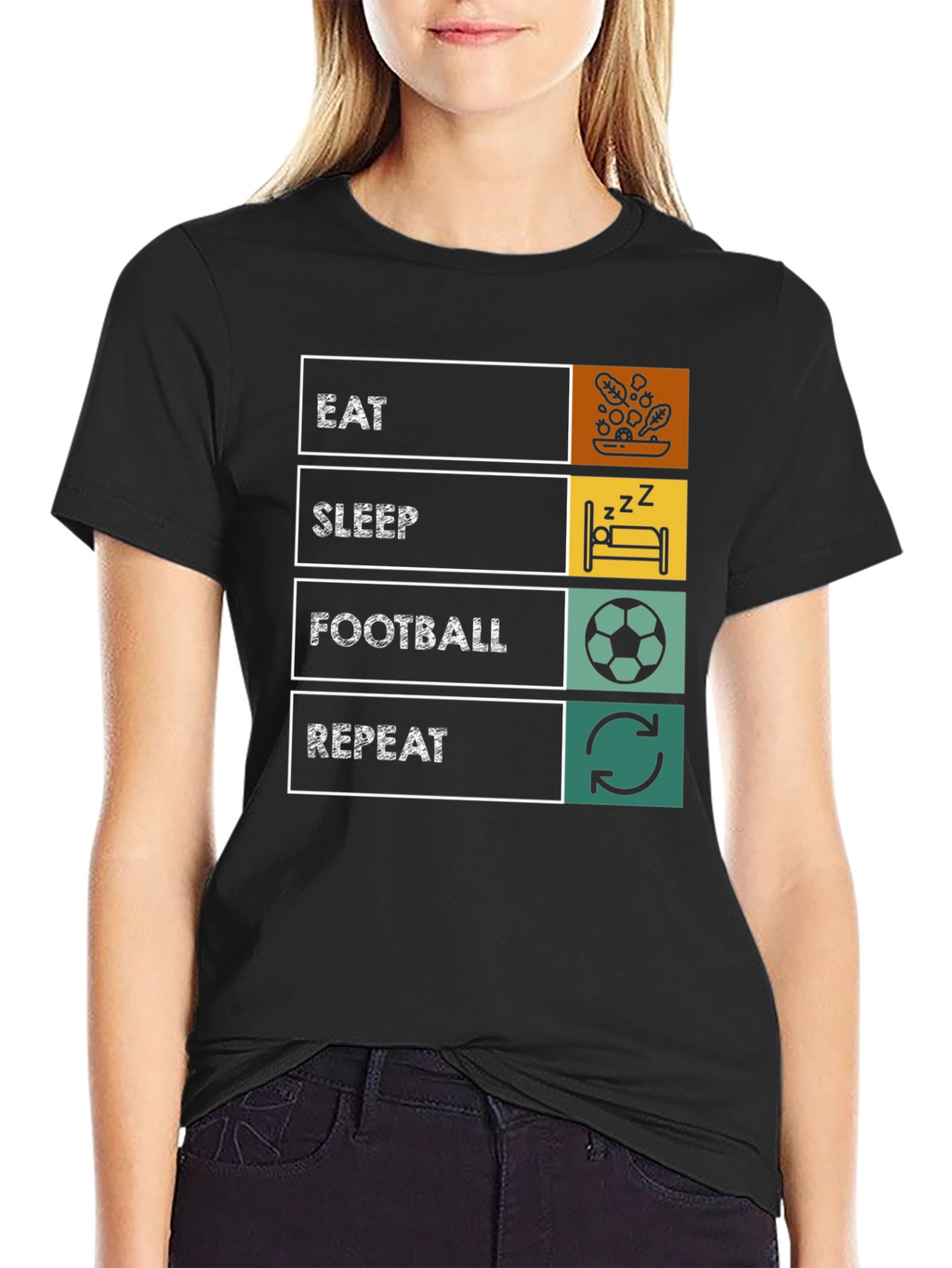 Eat Sleep Football Repeat T-Shirt - Black Graphic Tee