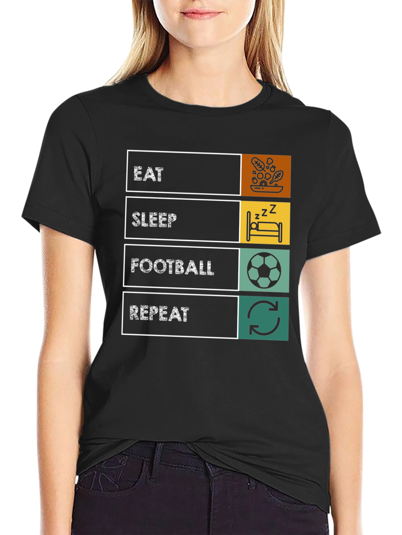 Eat Sleep Football Repeat T-Shirt - Black Graphic Tee