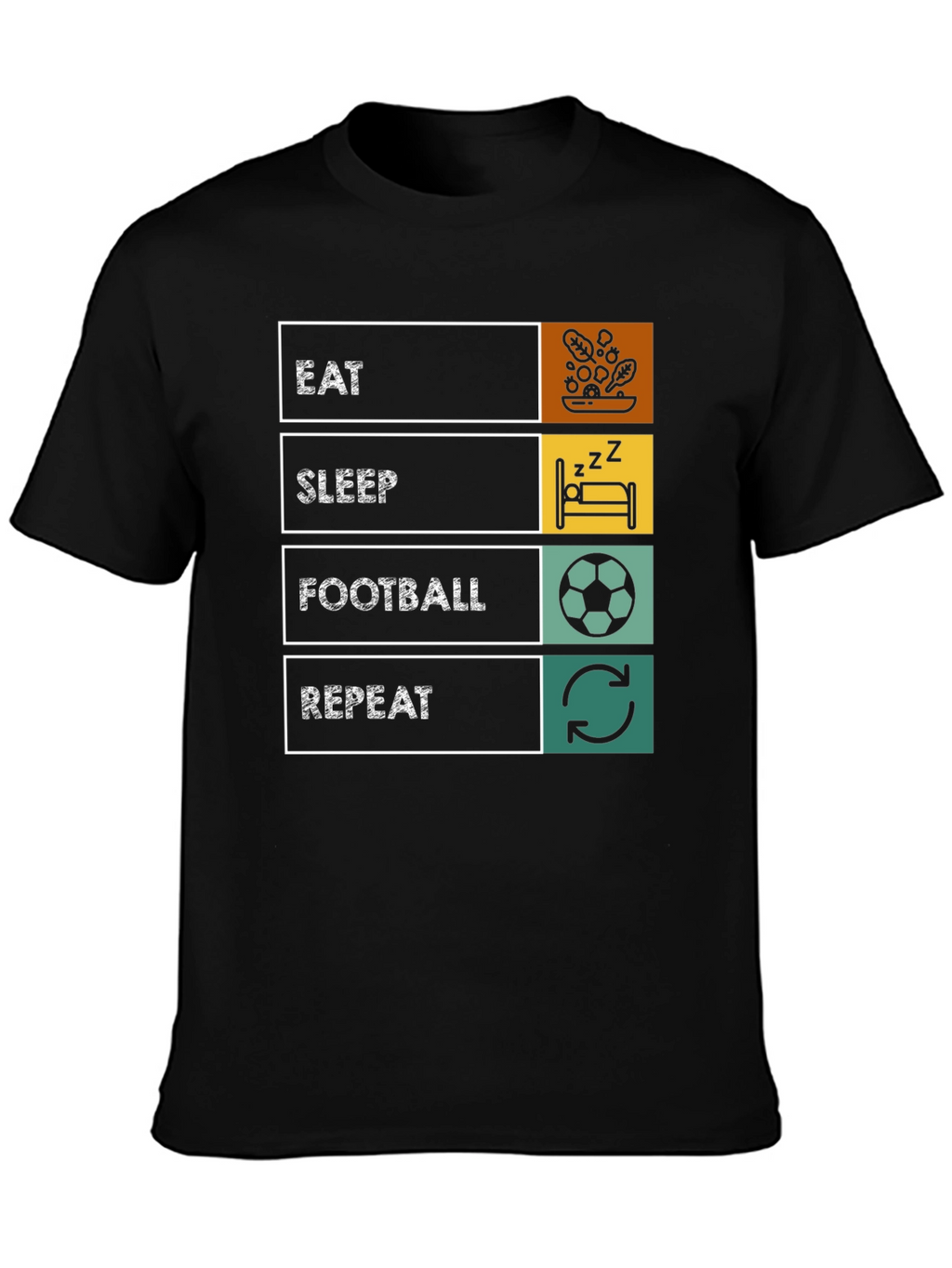 Eat Sleep Football Repeat T-Shirt - Black Graphic Tee