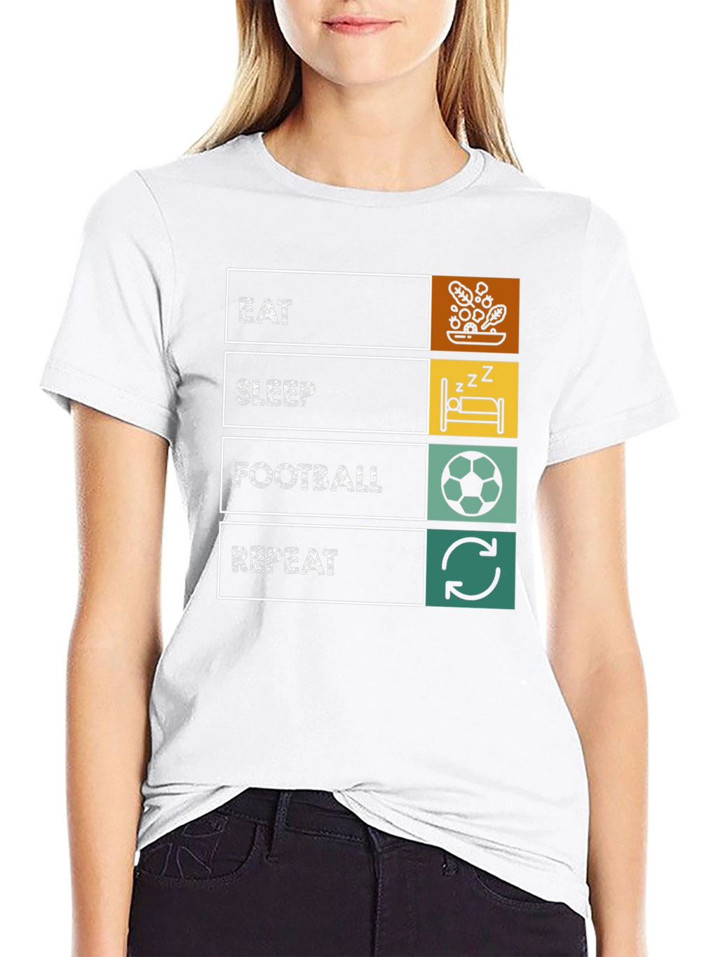 Eat Sleep Football Repeat T-Shirt - Black Graphic Tee
