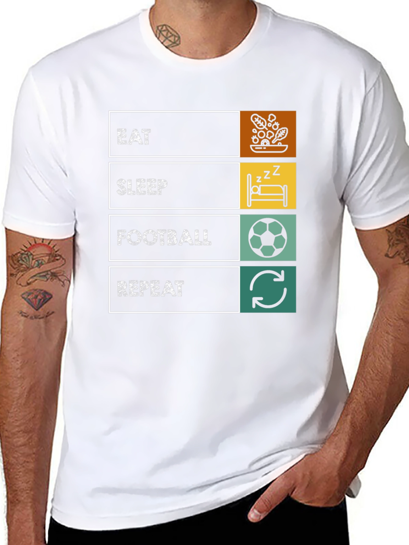 Eat Sleep Football Repeat T-Shirt - Black Graphic Tee