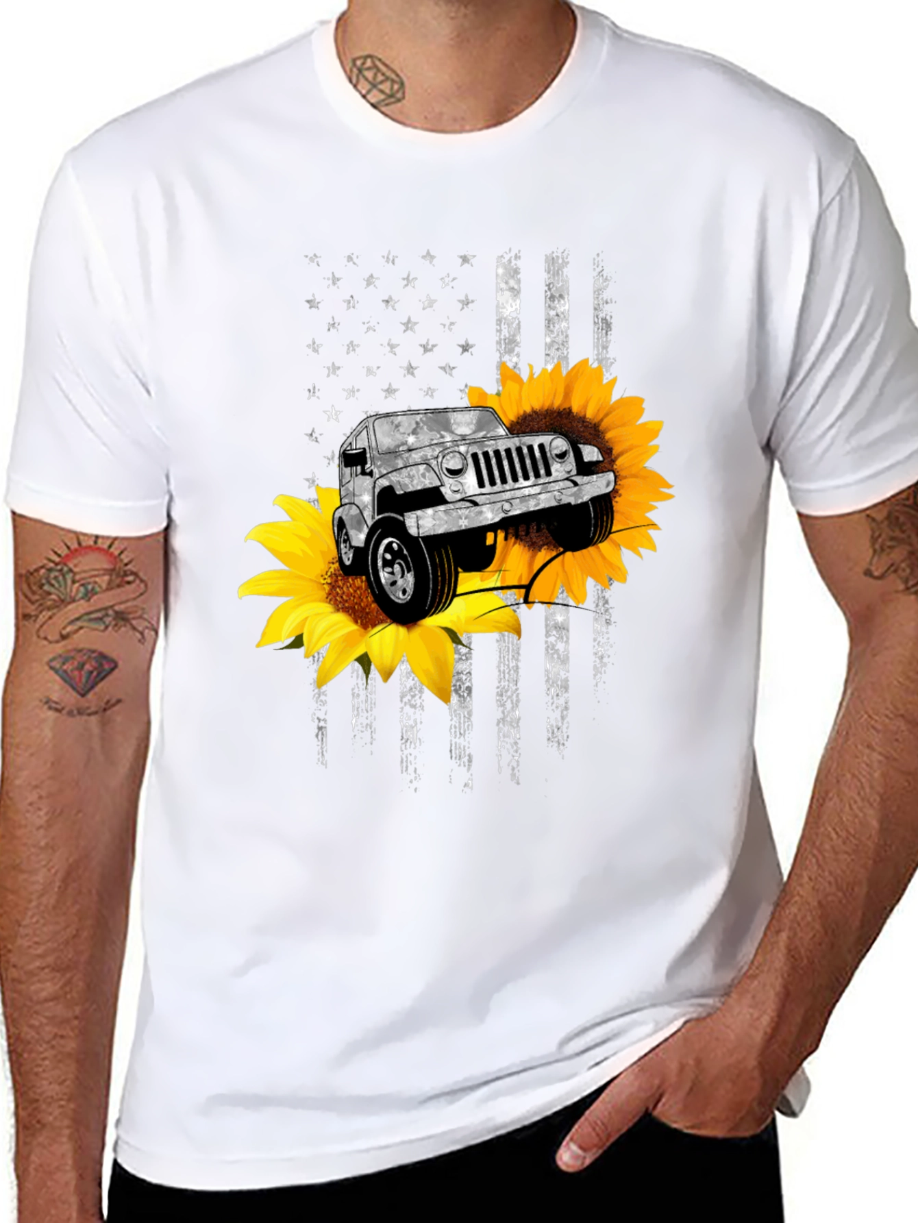 American Flag Sunflower Jeep Graphic Tee