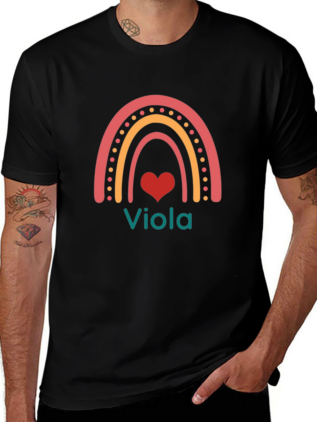 Viola Rainbow Heart T-Shirt - Personalized Name Tee