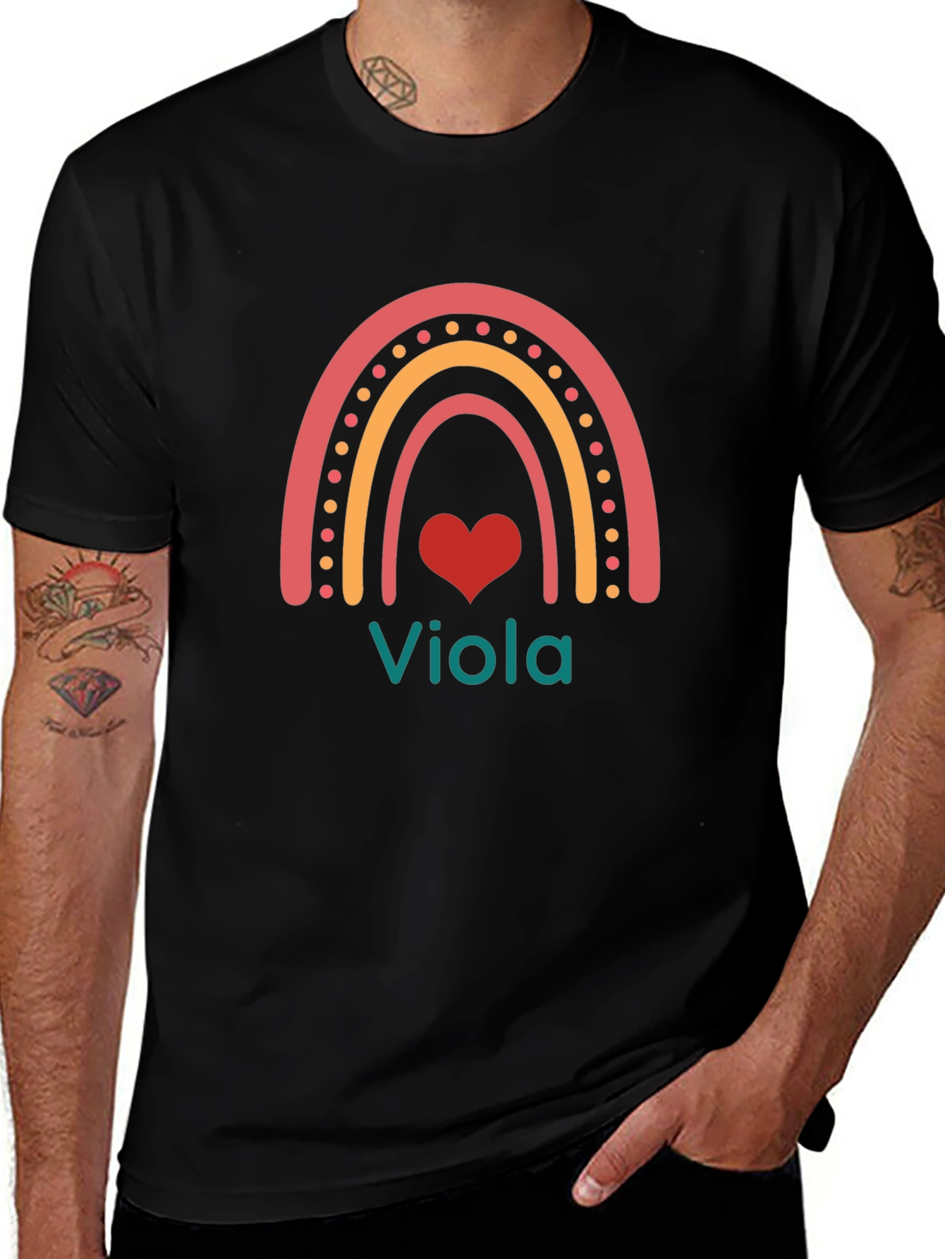 Viola Rainbow Heart T-Shirt - Personalized Name Tee