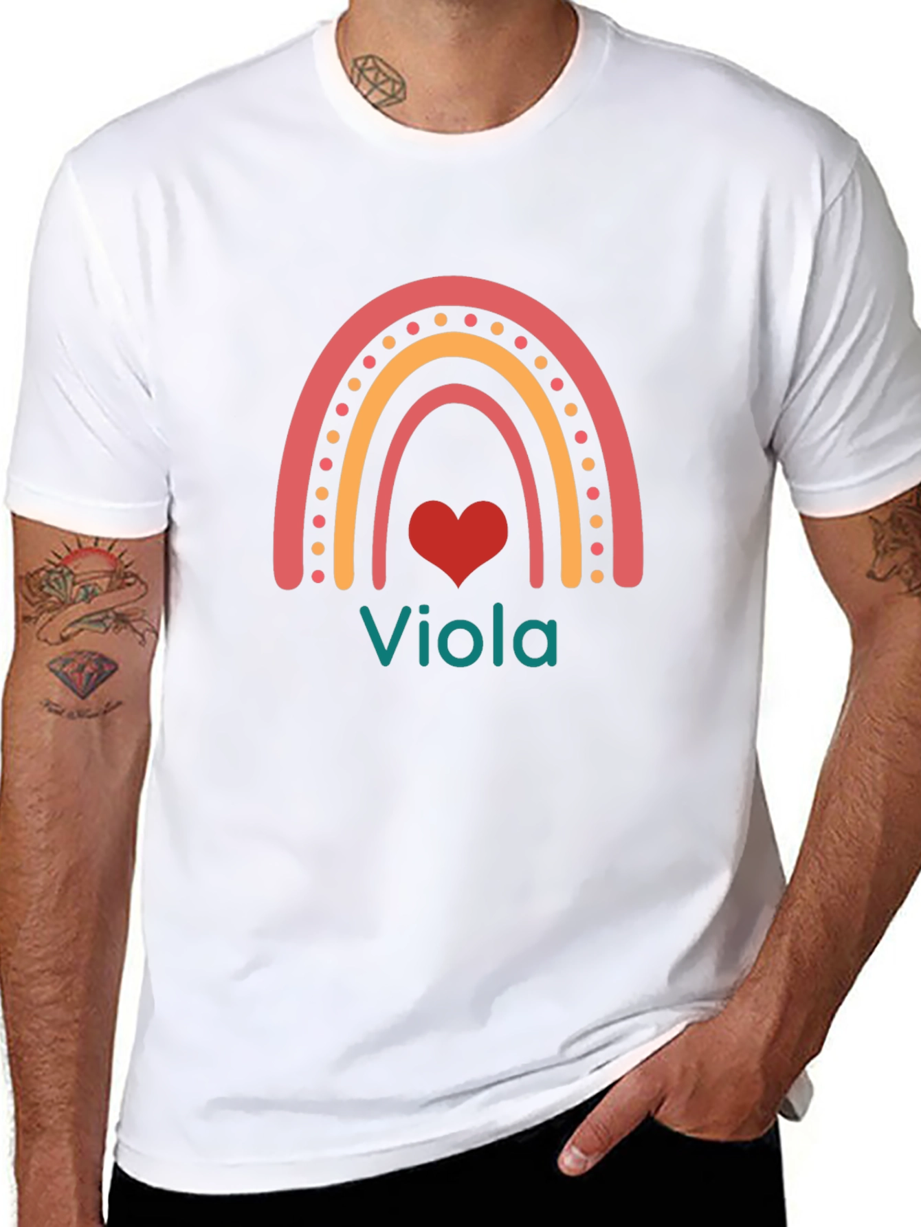 Viola Rainbow Heart T-Shirt - Personalized Name Tee