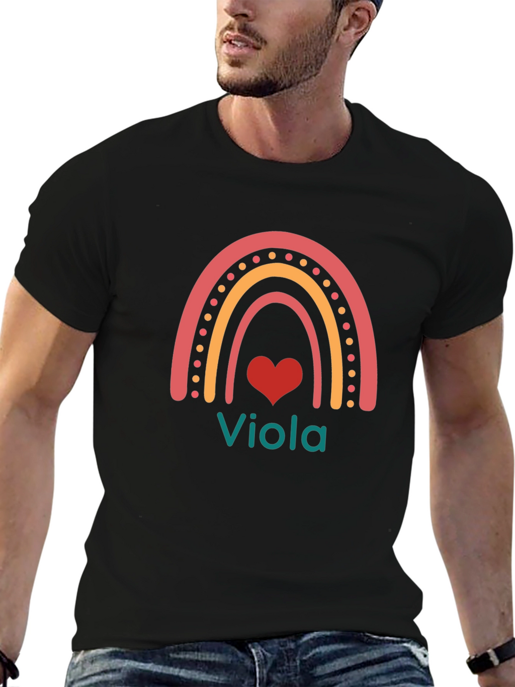 Viola Rainbow Heart T-Shirt - Personalized Name Tee