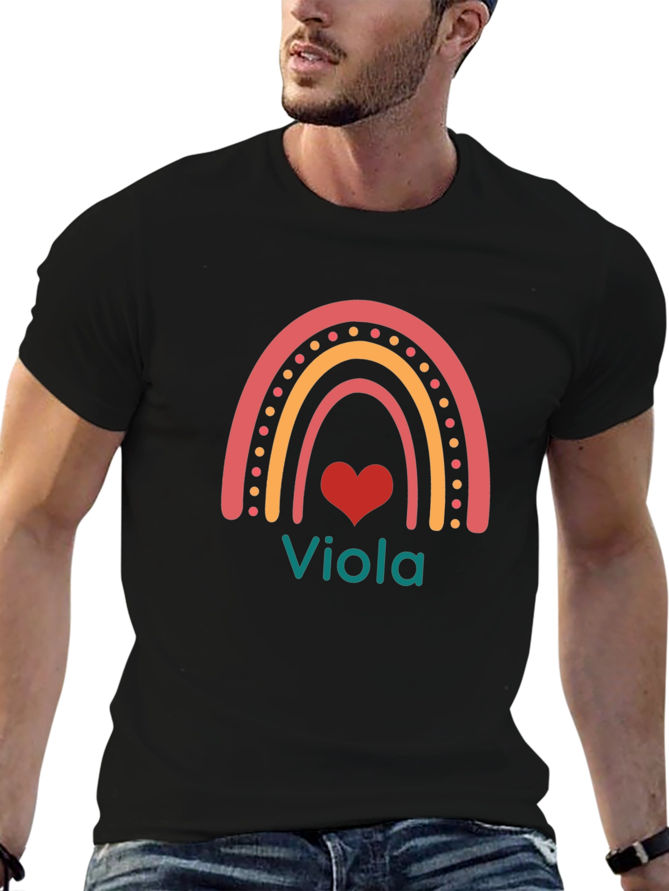 Viola Rainbow Heart T-Shirt - Personalized Name Tee