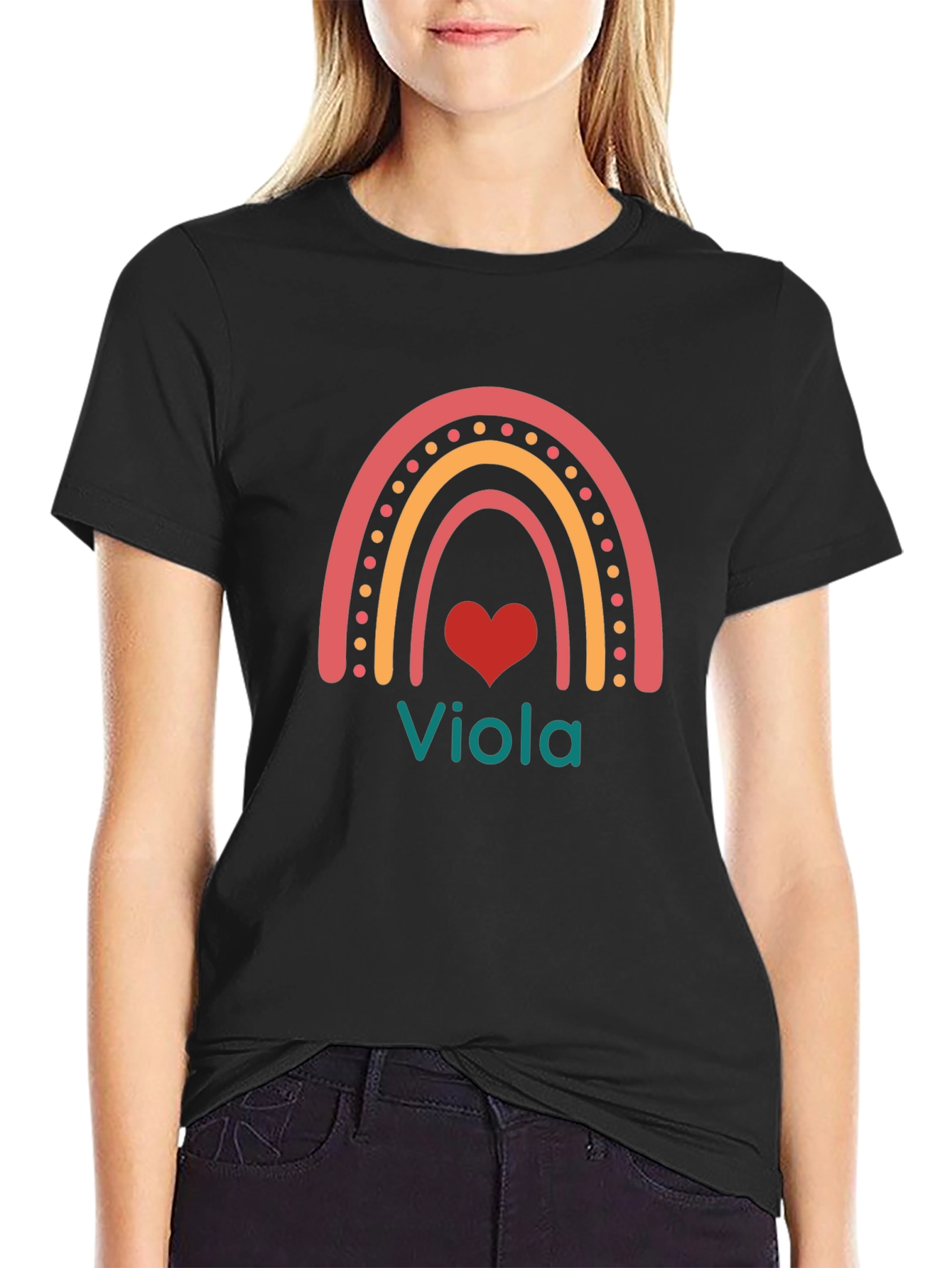 Viola Rainbow Heart T-Shirt - Personalized Name Tee