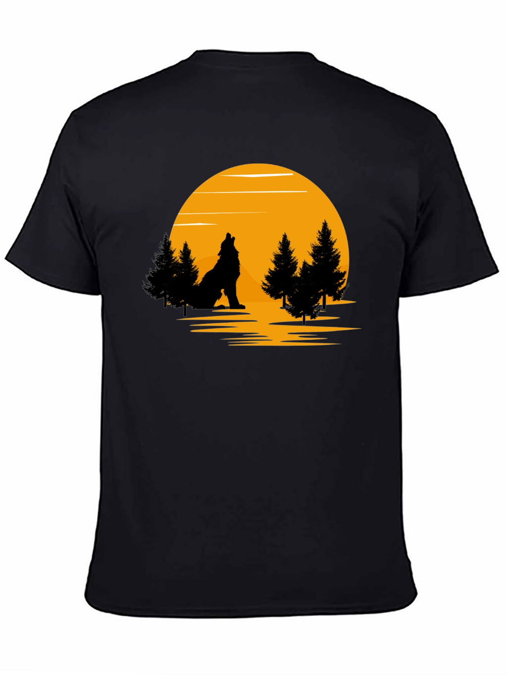 Wolf Howling at Moon Graphic T-Shirt - Black