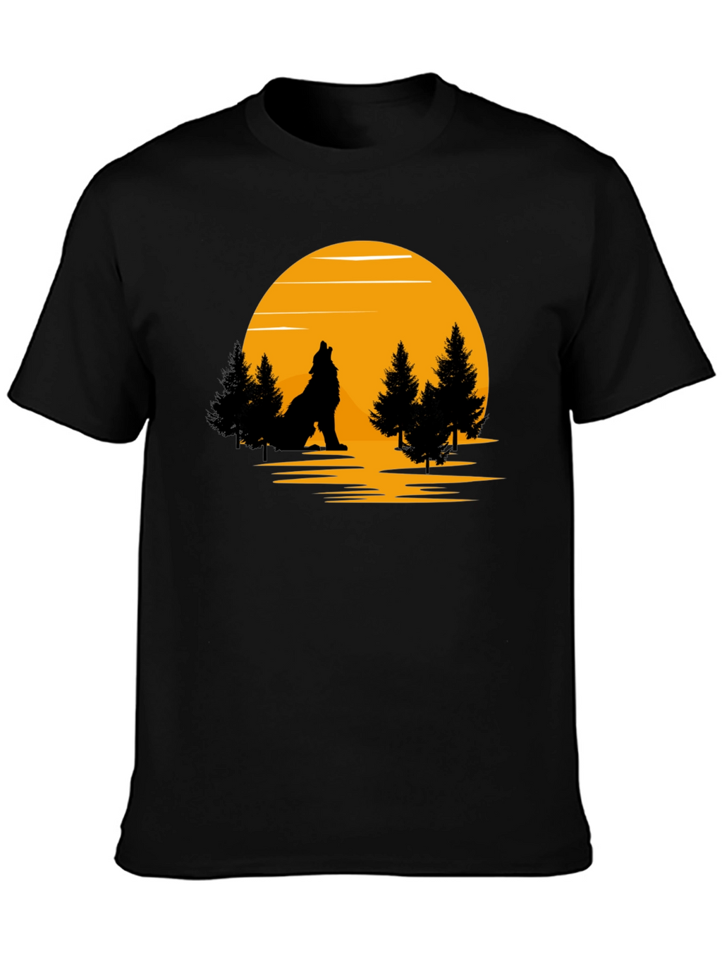 Wolf Howling at Moon Graphic T-Shirt - Black