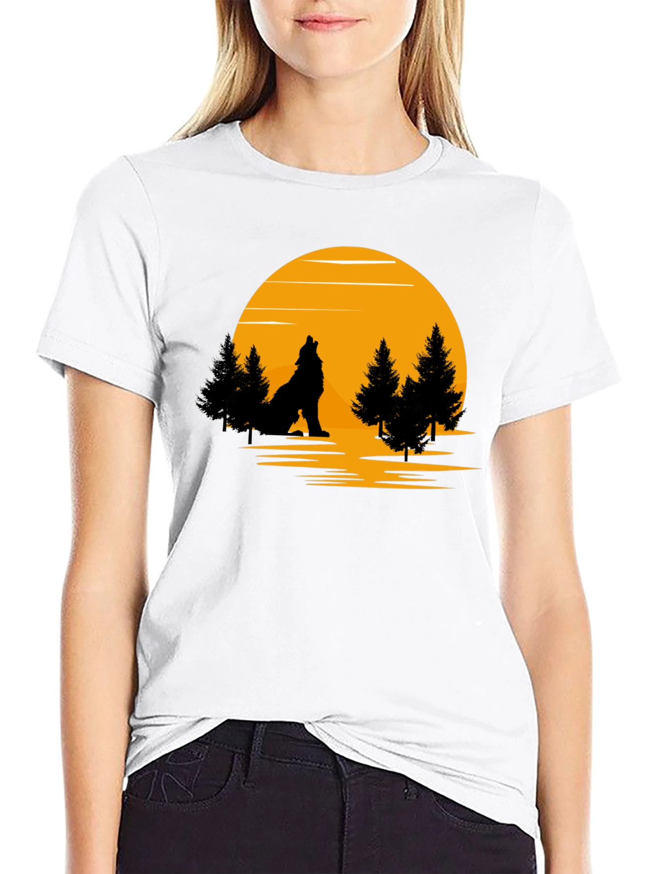 Wolf Howling at Moon Graphic T-Shirt - Black