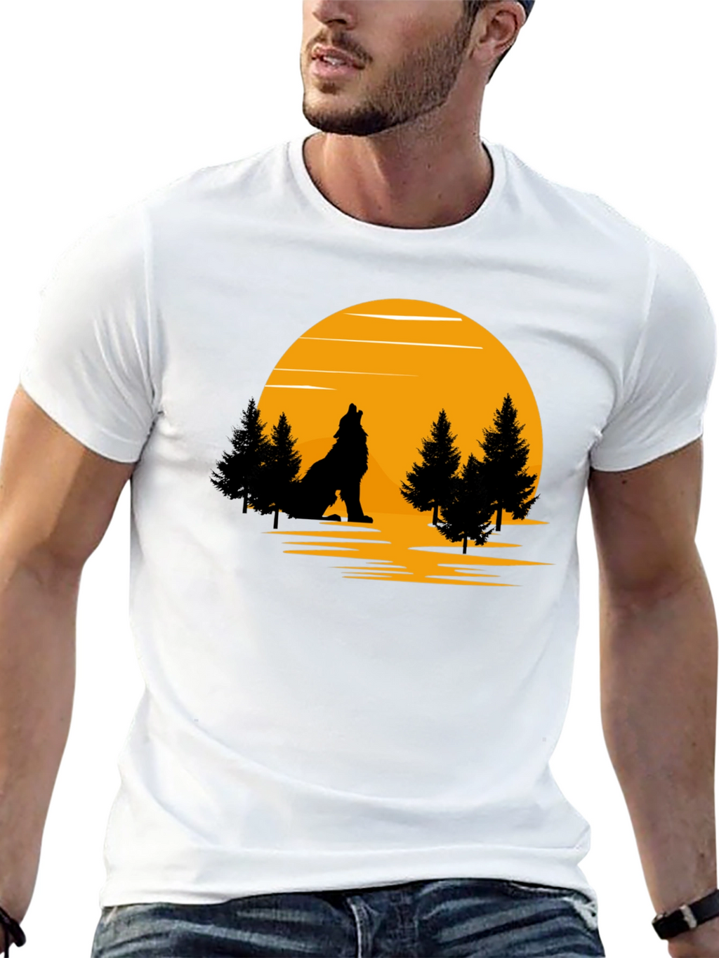 Wolf Howling at Moon Graphic T-Shirt - Black
