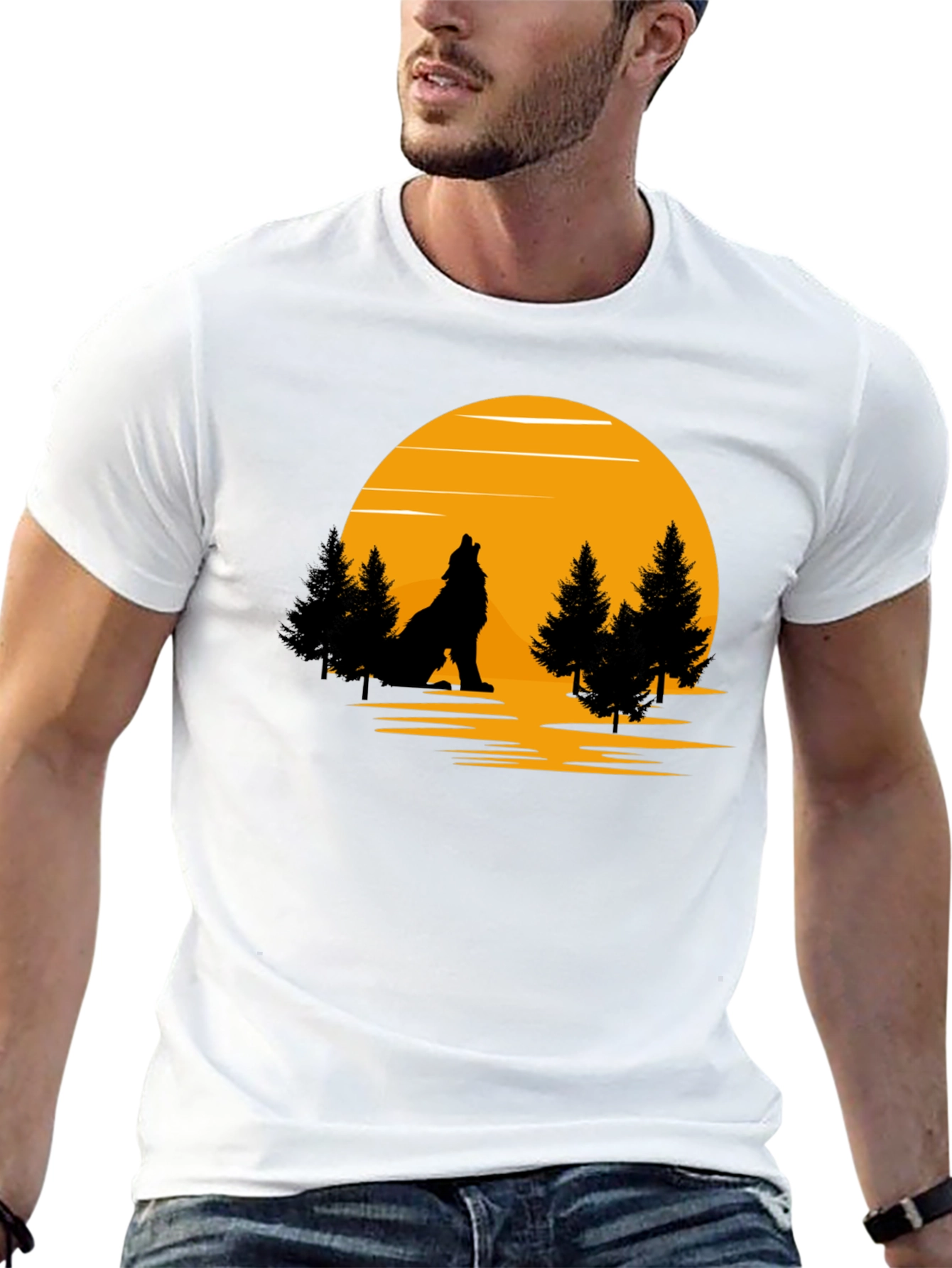 Wolf Howling at Moon Graphic T-Shirt - Black