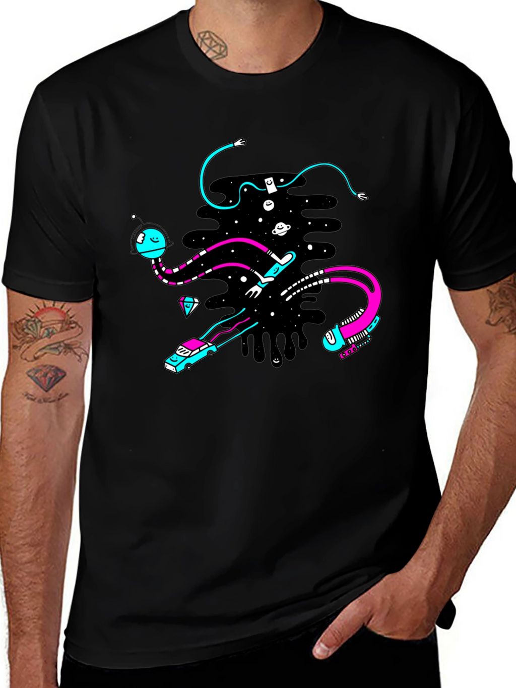 Abstract Space Graphic Black T-Shirt