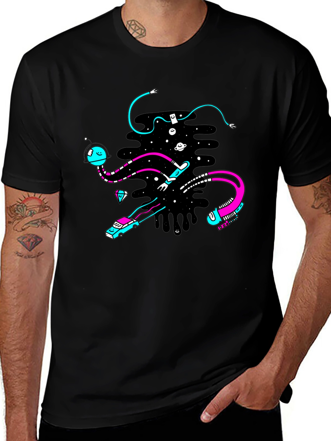 Abstract Space Graphic Black T-Shirt