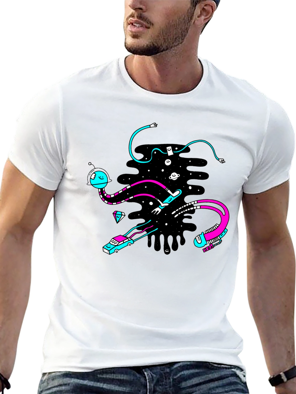 Abstract Space Graphic Black T-Shirt