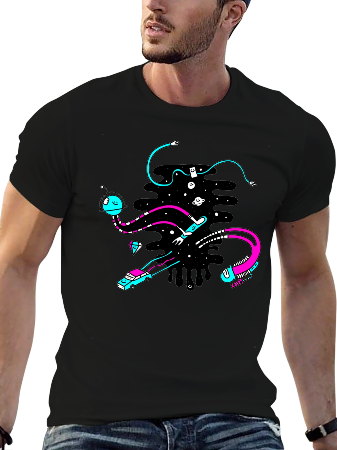 Abstract Space Graphic Black T-Shirt