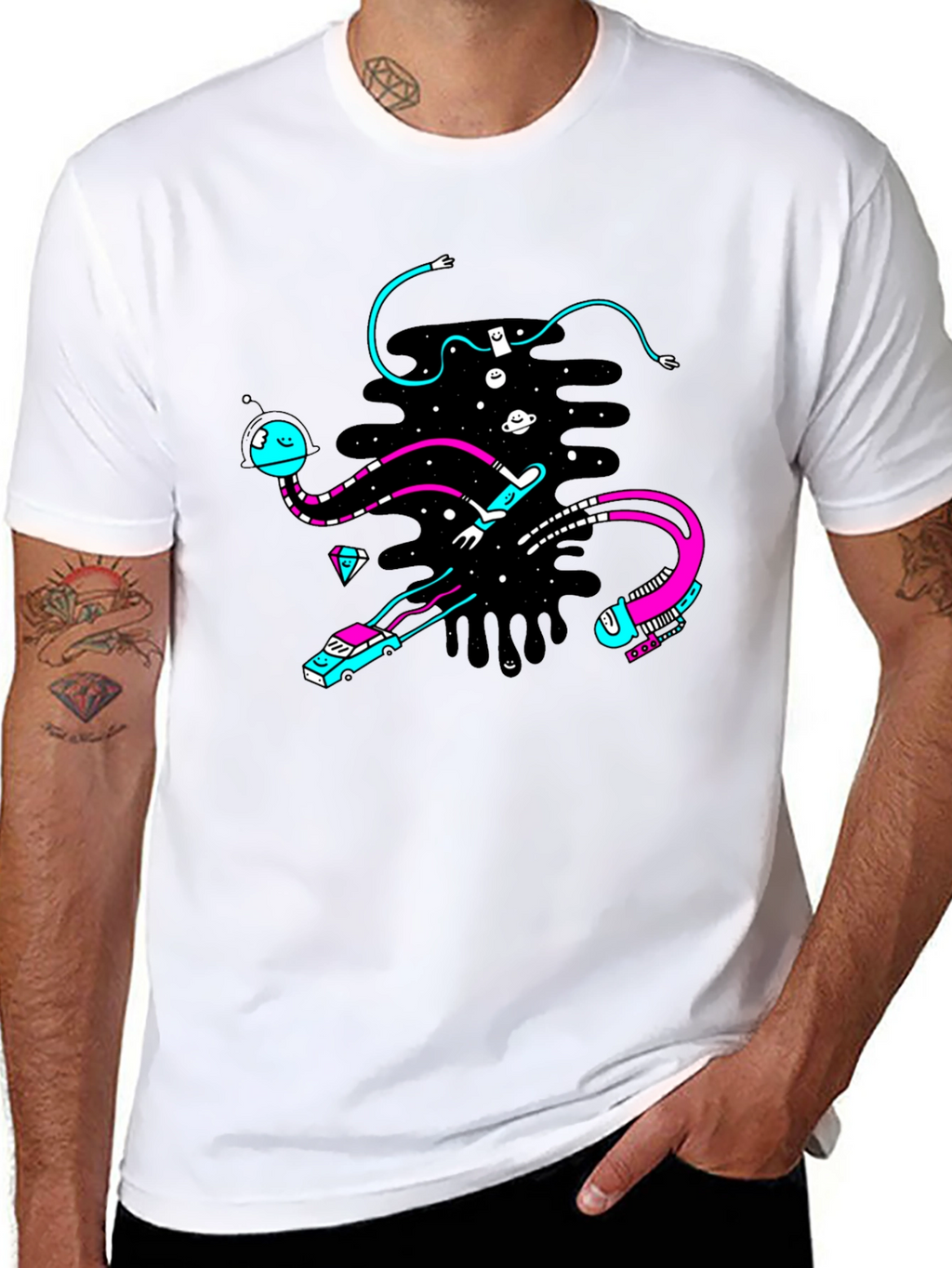 Abstract Space Graphic Black T-Shirt