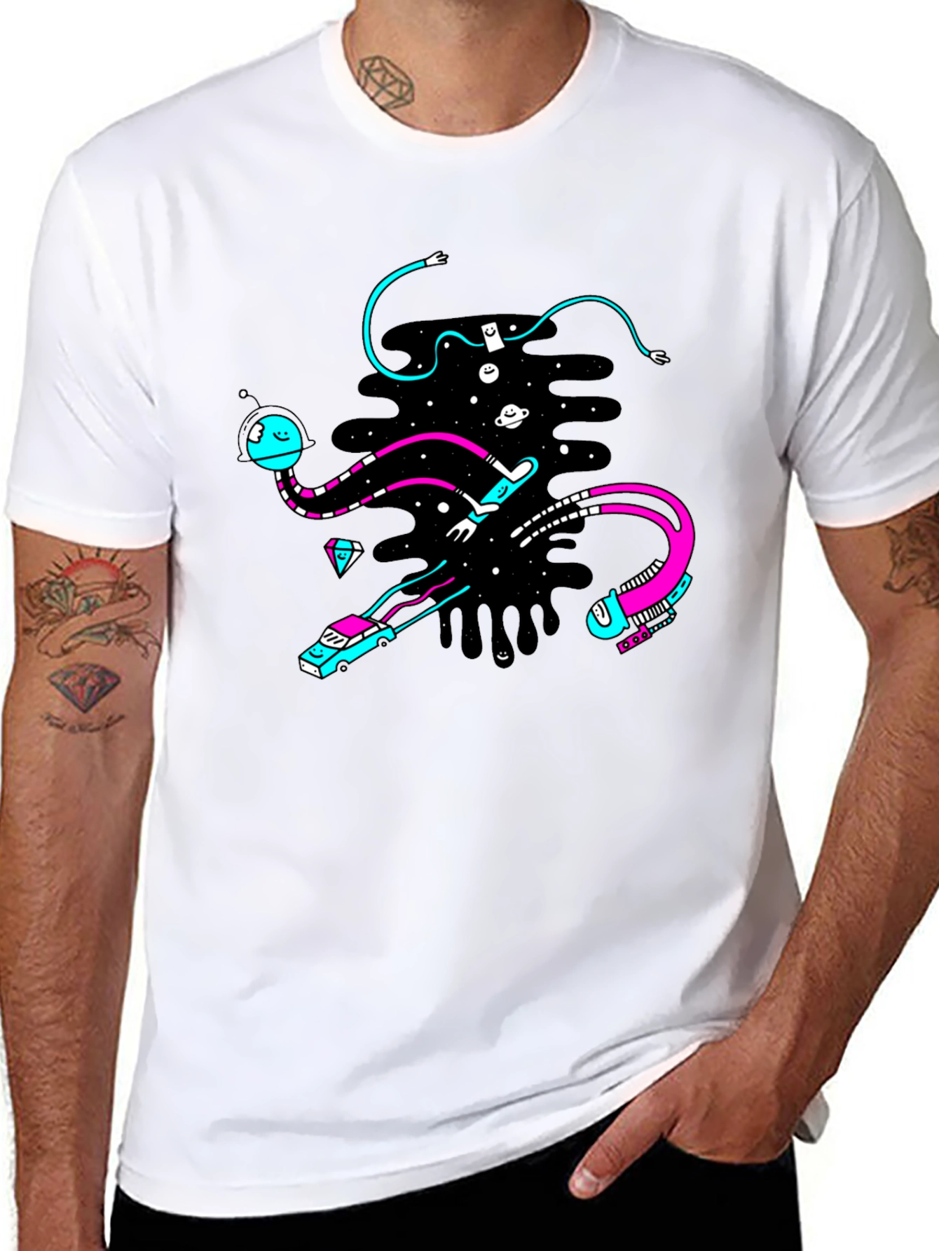 Abstract Space Graphic Black T-Shirt