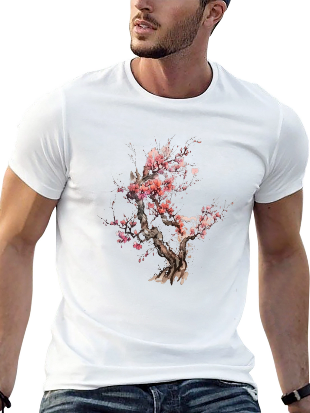 Cherry Blossom Tree Graphic Black T-Shirt